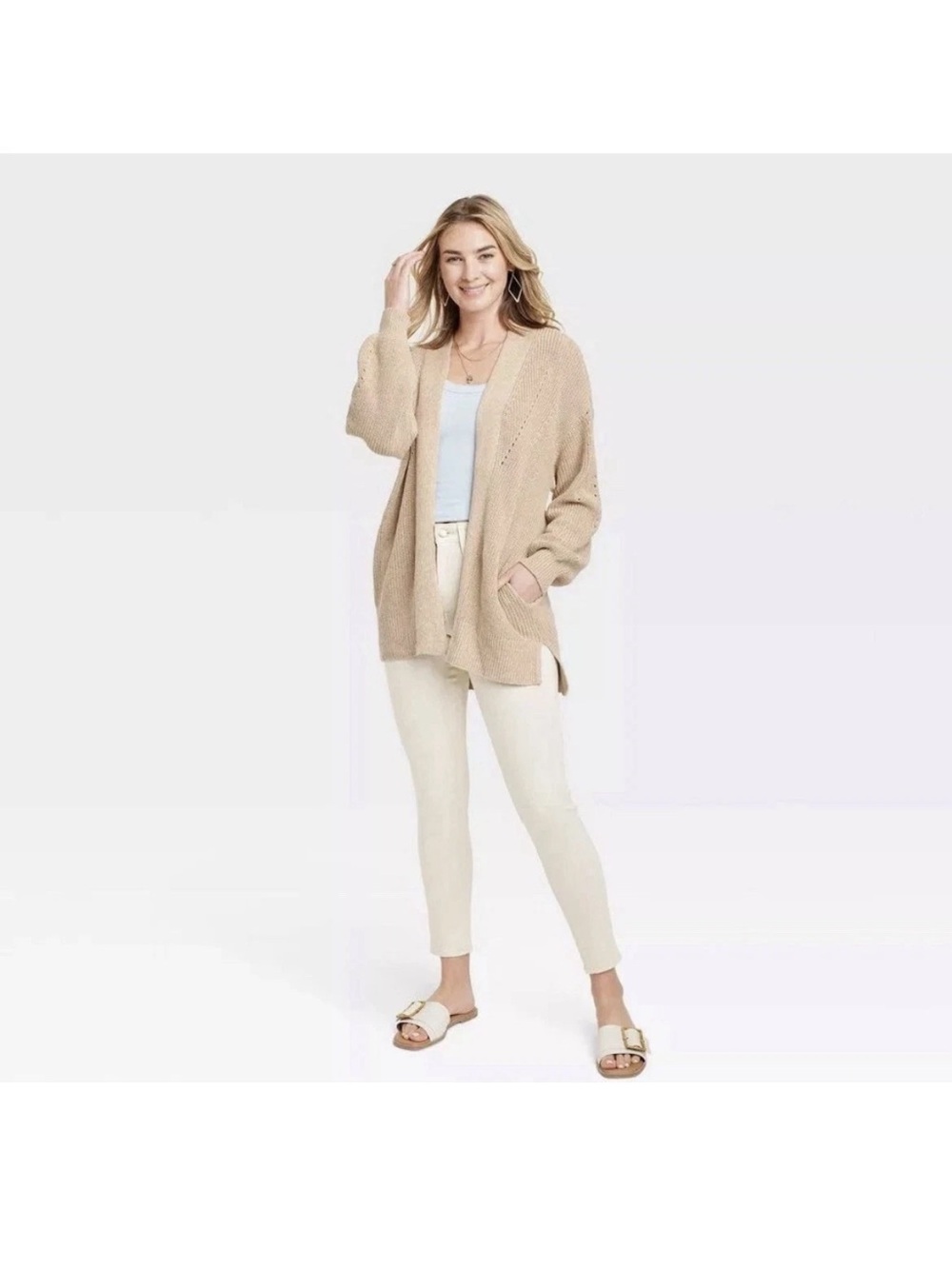 Universal Thread Beige Open-Front Knit Cardigan
